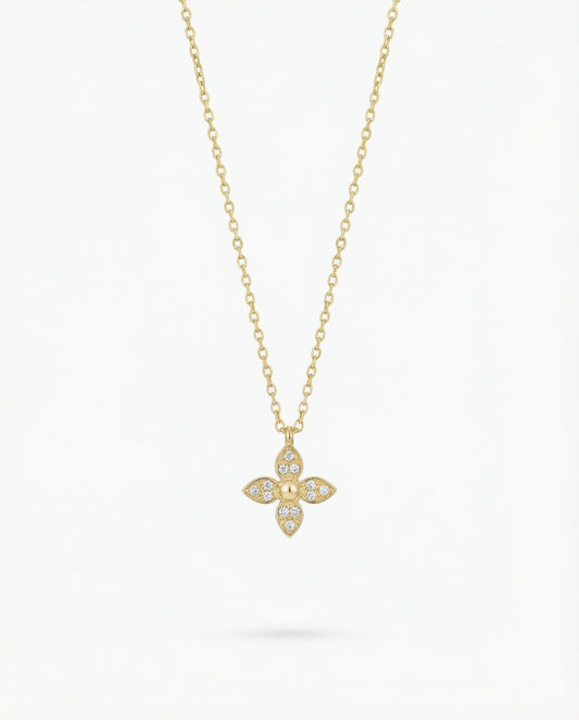 ZLATNI PRIVEZAK CVET SA CIRKONIMA I LANČIĆ